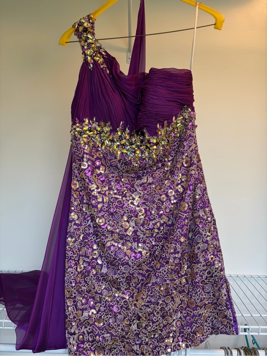 Mac Duggal Dresses & Skirts - Mac Duggal One-Shoulder Purple and Gold Sequin Cocktail Dress